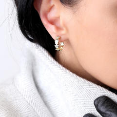 925 needle cubic zircon star copper open hoop earrings