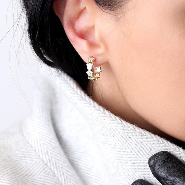 925 needle cubic zircon star copper open hoop earrings
