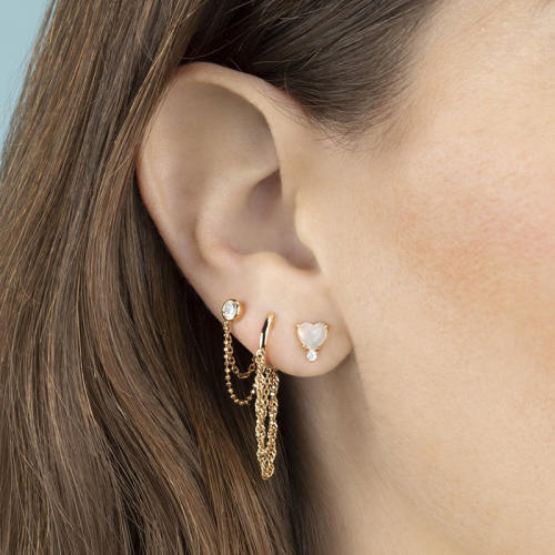 925 needle elegant cubic zircon chain copper studs earrings