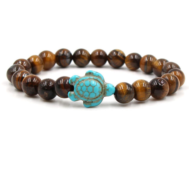 Boho turtle design natural stone bead bracelet