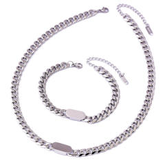 Classic stainless steel cuban chain bracelet necklace set