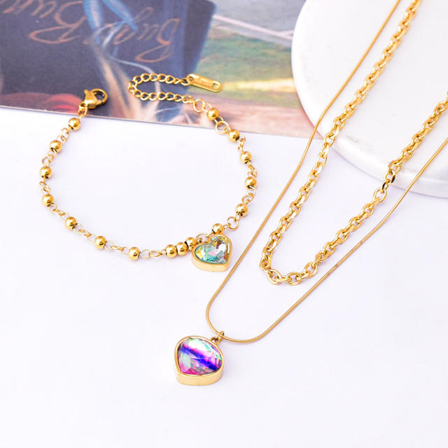 18K cubic zircon charm stainless steel necklace set