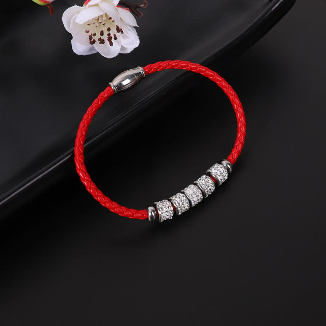 Occident fashion color PU leather stainless steel bead bracelet