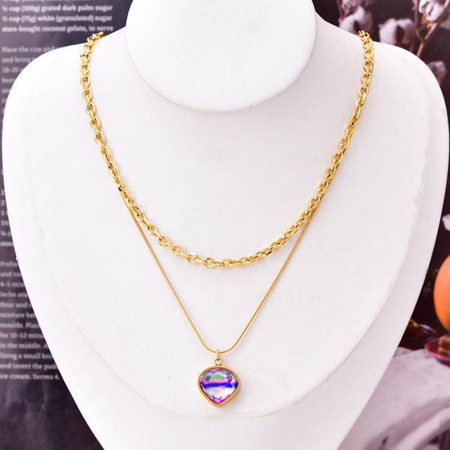 18K cubic zircon charm stainless steel necklace set