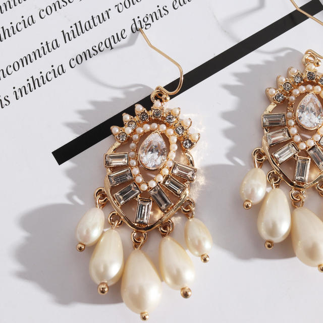 Baroque palace trend pearl drop tassel earrings