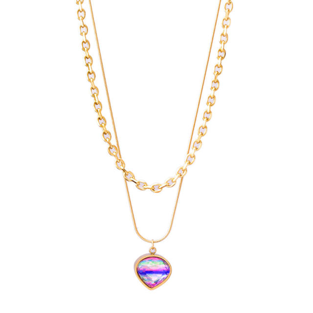 18K cubic zircon charm stainless steel necklace set