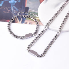 Classic stainless steel cuban chain bracelet necklace set