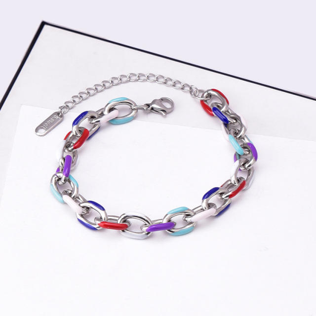 Hiphop colorful enamel stainless steel chain bracelet