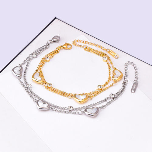 Easy match two layer mother shell heart stainless steel bracelet