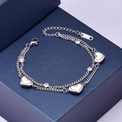Easy match two layer mother shell heart stainless steel bracelet