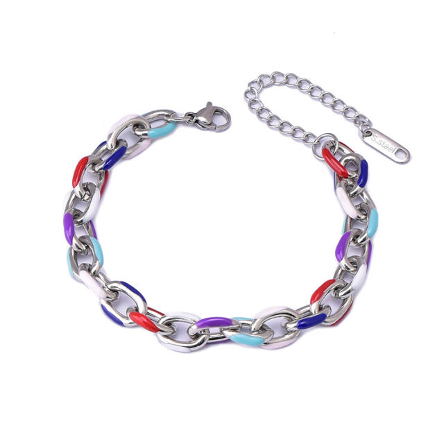 Hiphop colorful enamel stainless steel chain bracelet