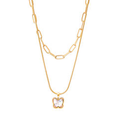 18K cubic zircon butterfly charm stainless steel necklace set