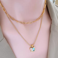 18K cubic zircon butterfly charm stainless steel necklace set
