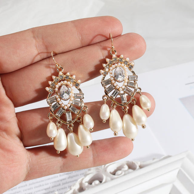 Baroque palace trend pearl drop tassel earrings