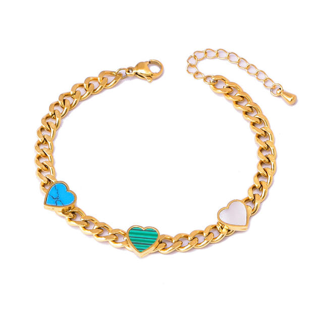 Popular mother shell Malachite stainless steel chain bracelet