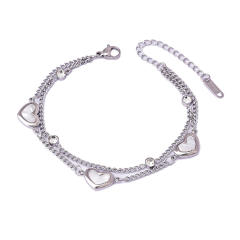 Easy match two layer mother shell heart stainless steel bracelet