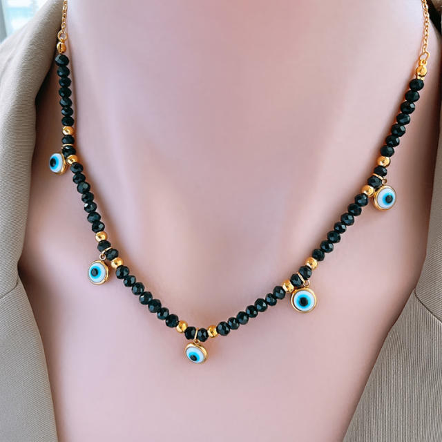 Black bead evil eye stainless steel necklace