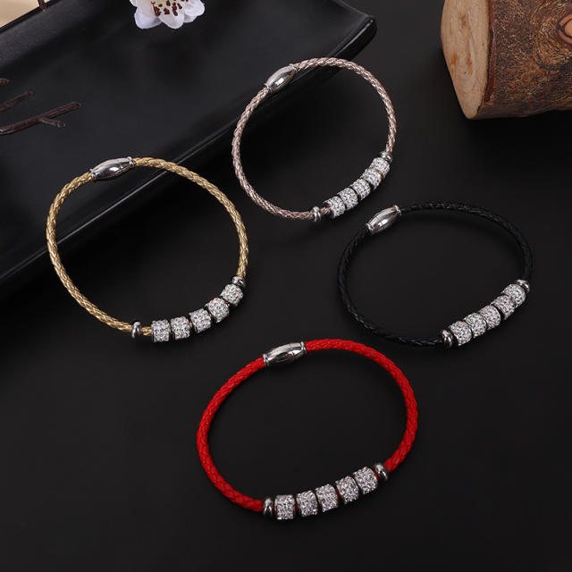 Occident fashion color PU leather stainless steel bead bracelet