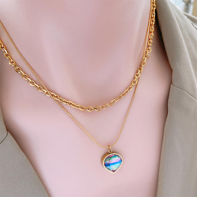 18K cubic zircon charm stainless steel necklace set