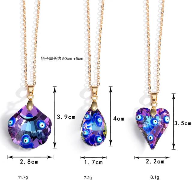 Hot sale glass crystal heart pendant evil eye necklace