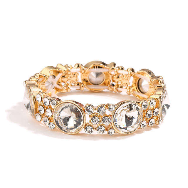 Color glass crystal statement elastic bangle