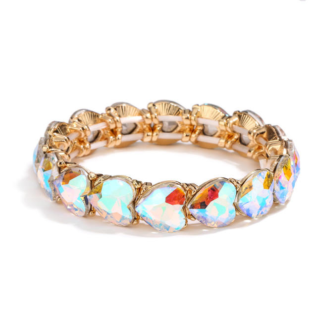 Amazon hot sale color glass crystal statement elastic bangle