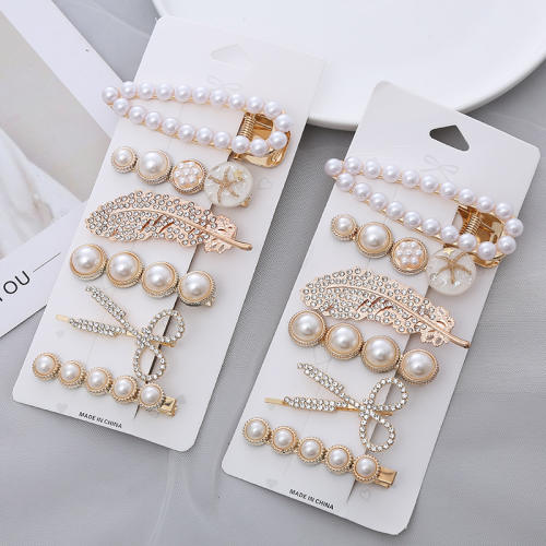 Fashionable imitation pearl bead hair clips set