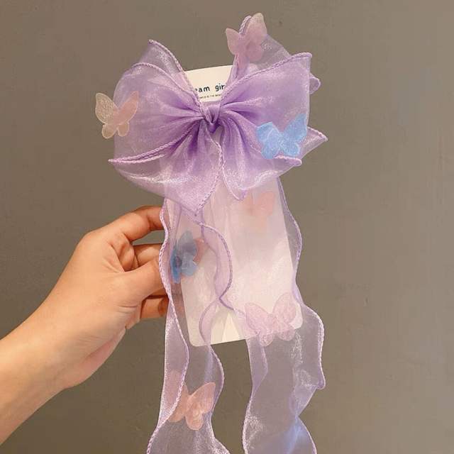 Rhinestone bow organza bow kids hair clips