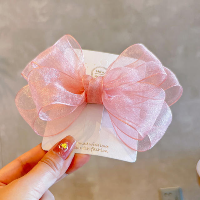 Korean fashion sweet color mesh bow hair clips for kids