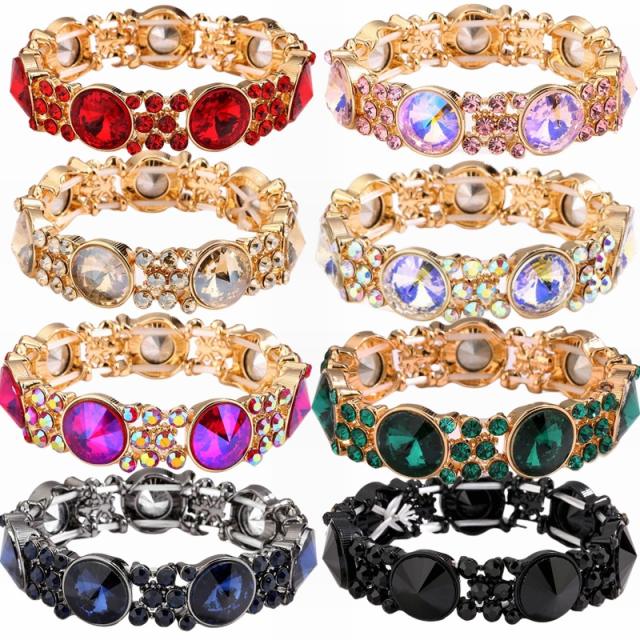 Color glass crystal statement elastic bangle