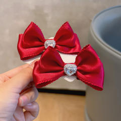 Korean fashion elegant satin bow hair clips set for kids