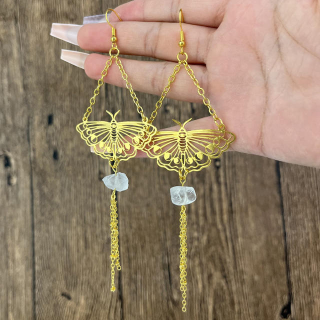 Boho personality hollow mushroom butterfly dangle earrings