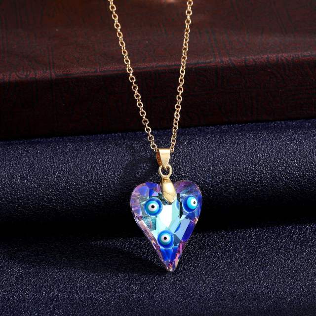 Hot sale glass crystal heart pendant evil eye necklace