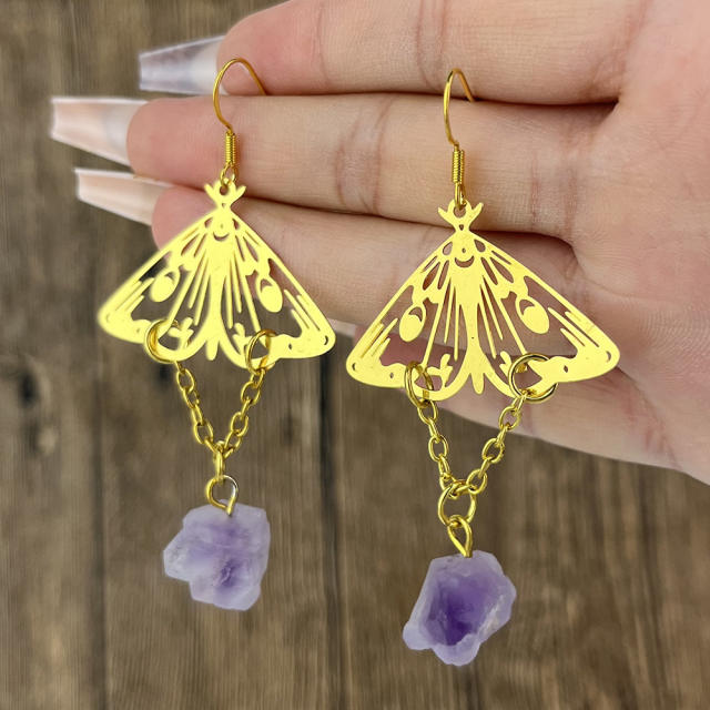 Boho personality hollow mushroom butterfly dangle earrings