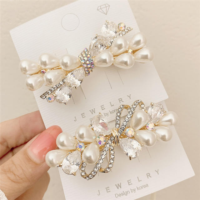 Baroque trend imitation pearl glass crystal butterfly french barrette hair clips