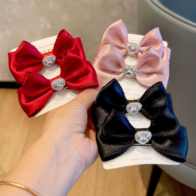 Korean fashion elegant satin bow hair clips set for kids