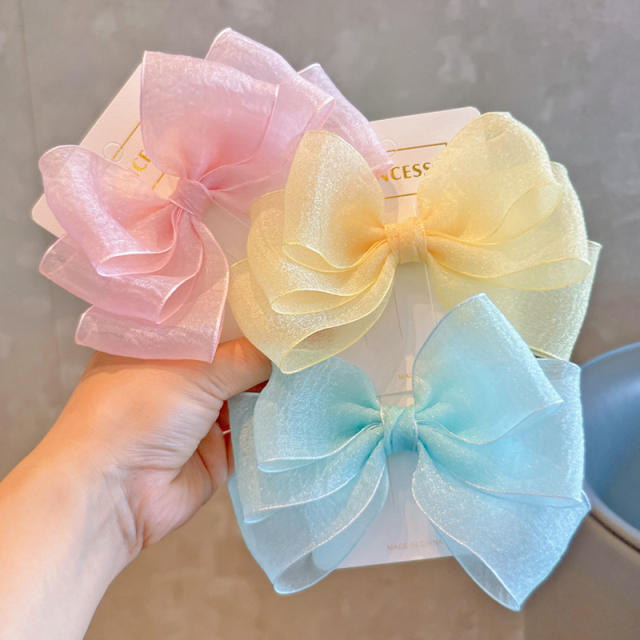Korean fashion three layer bow hair clips for kids