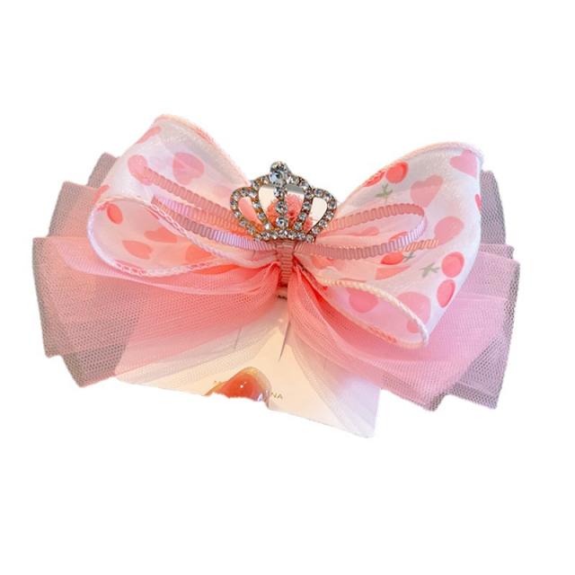 Spring color rhinestone crown bow hair clips for kids