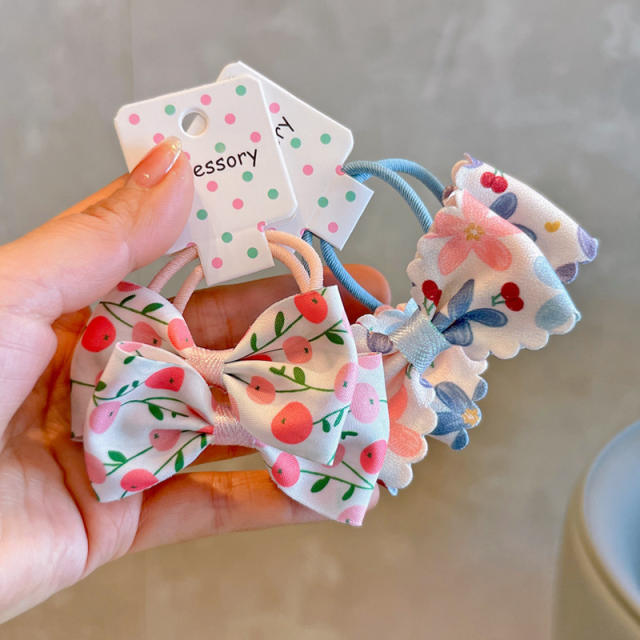 Spring sweet cherry pattern bow hair ties for kids