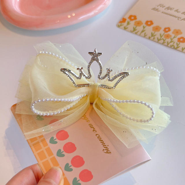 Spring design large stereo crown bow hair clips for kids