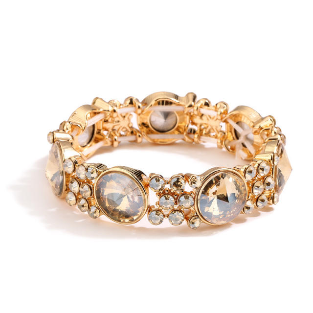 Geometric glass crystal statement elastic bangle