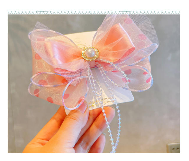 Korean fashion sweet polka dot bow hair clips for kids