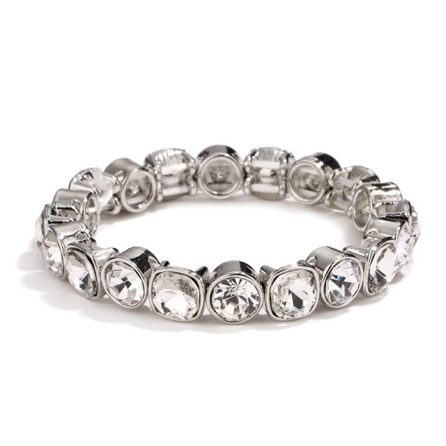 Amazon hot sale color glass crystal statement elastic bangle