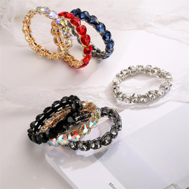 Amazon hot sale color glass crystal statement elastic bangle