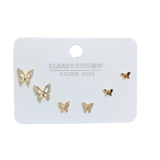 925 needle tiny butterfly copper ear studs set