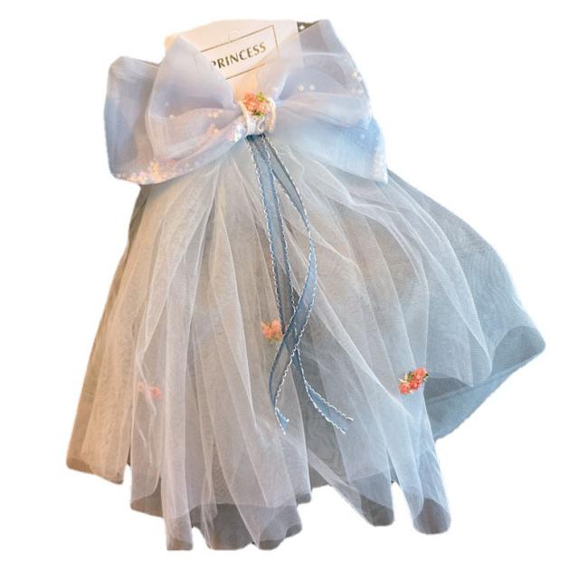 Super elegant mesh bow princess hair clips for kids