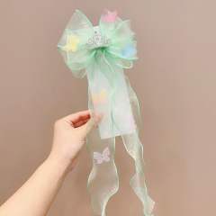 Rhinestone bow organza bow kids hair clips