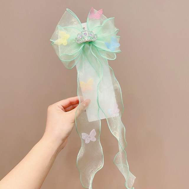 Rhinestone bow organza bow kids hair clips