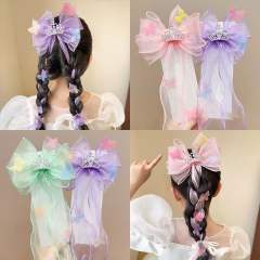 Rhinestone bow organza bow kids hair clips