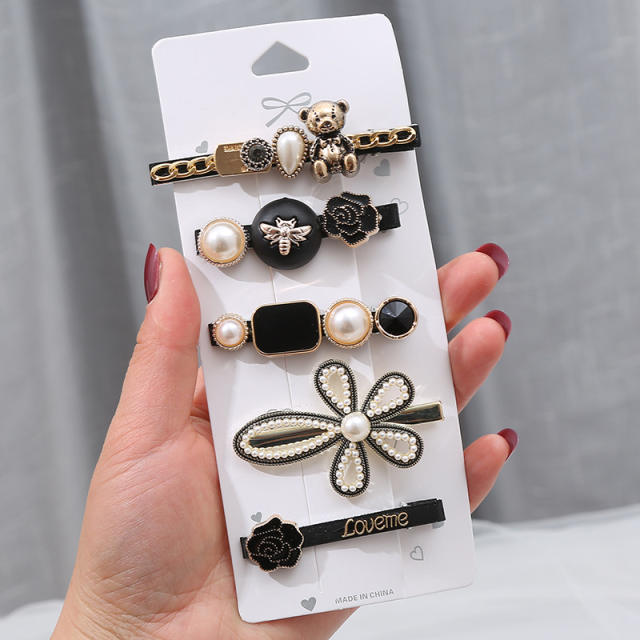 Fashionable imitation pearl bead hair clips set